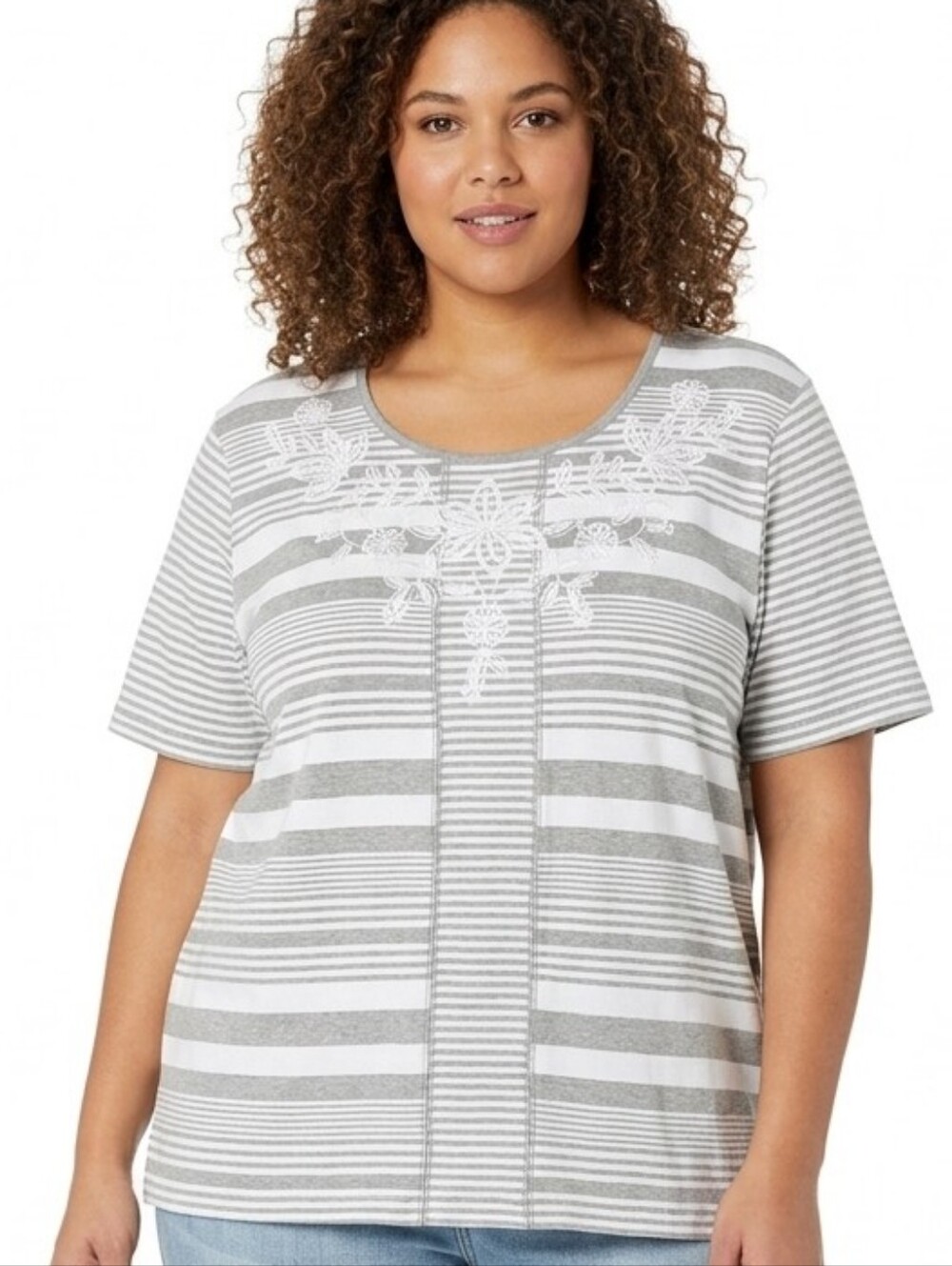 NWT Alfred Dunner Striped Floral Embroidered Top